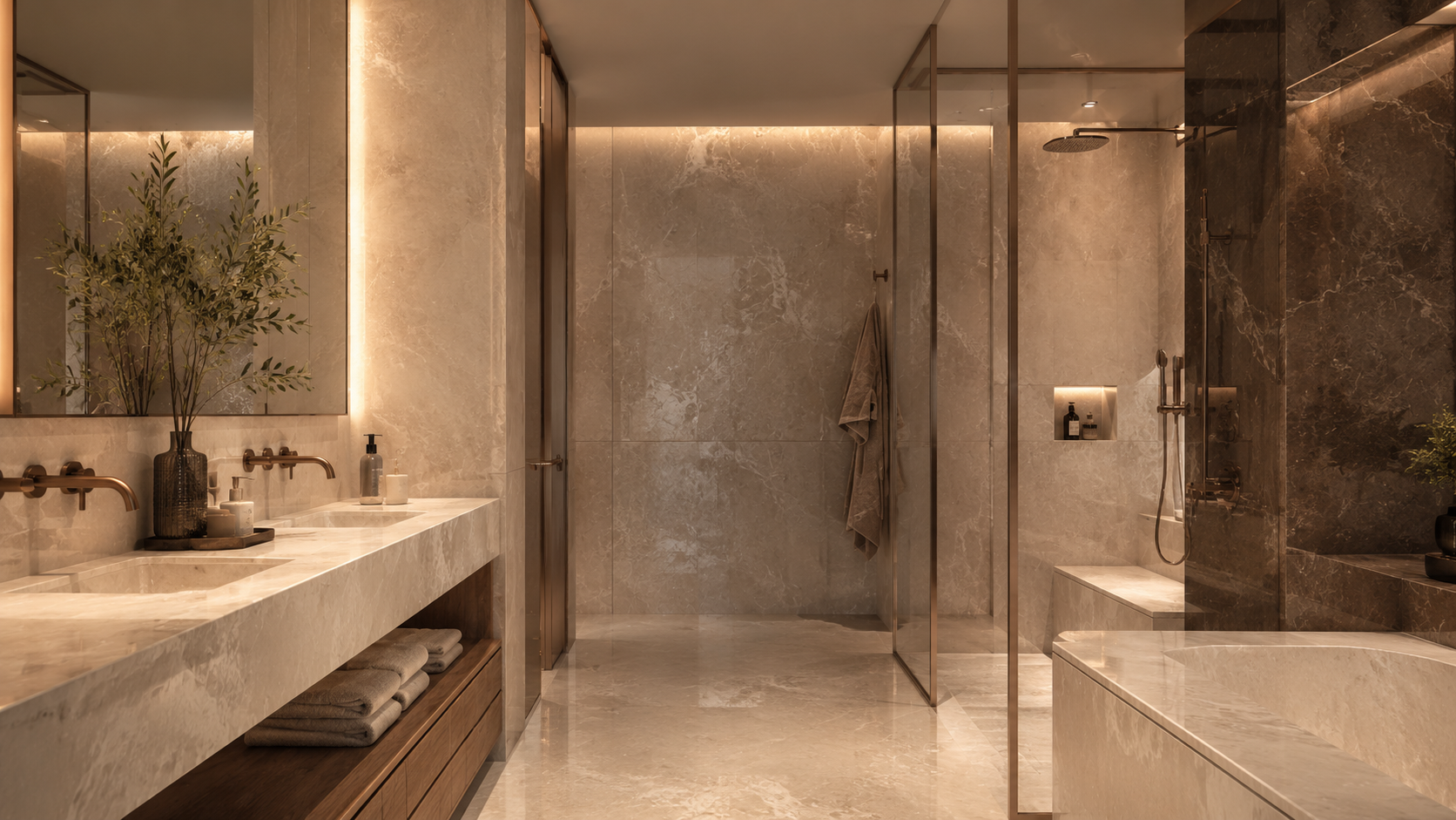 Baie premium placată cu marmură